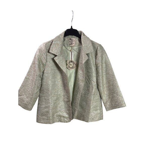 Y2K Tulle Womens XL Metallic Green Tan White Tweed Open Front Blazer Jacket New - Picture 1 of 5